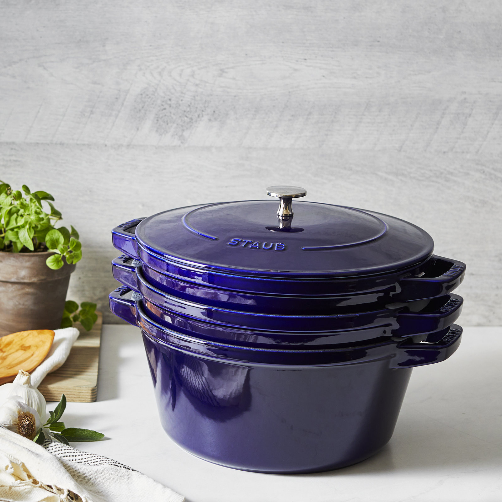 Staub La Cocotte 4-Piece Stackable Set, Dark Blue