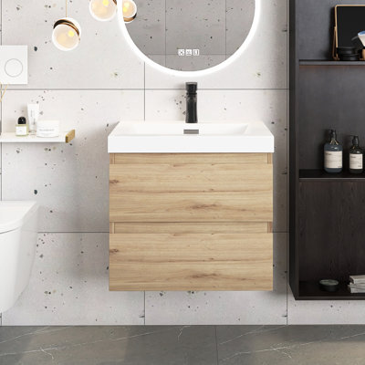 Meuble-lavabo mural simple avec plateau en marbre de culture 24 po Yokley
