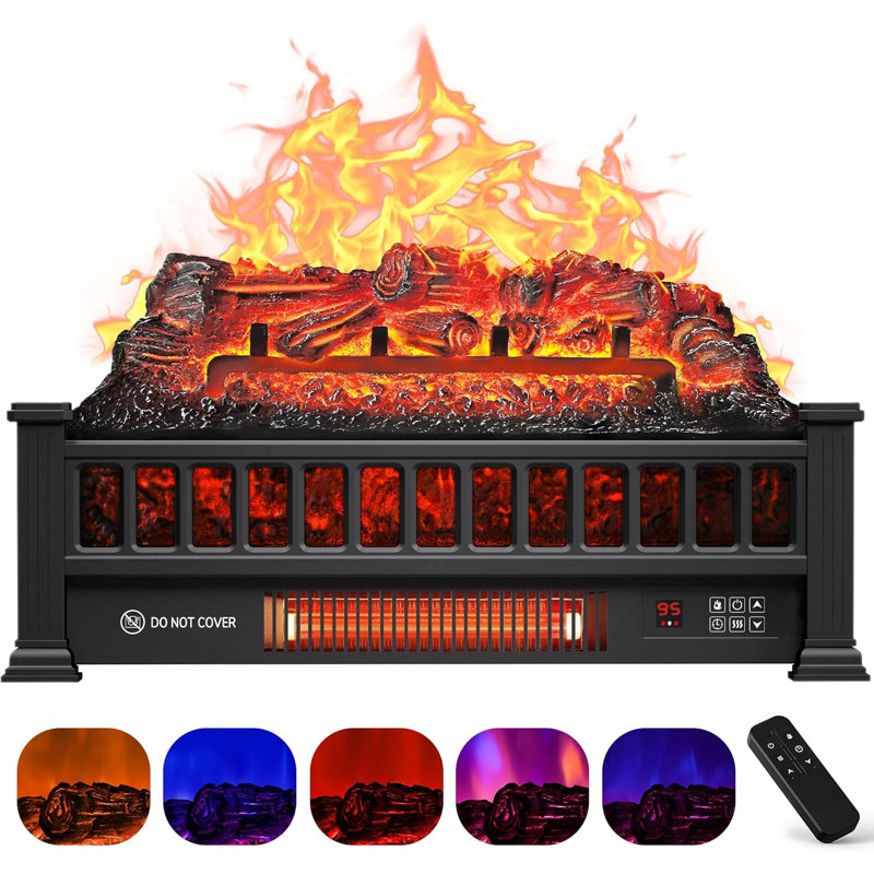Electric Fireplace Logs 20-Inch, Remote Controller Fireplace Insert Log Heater.1500W Black