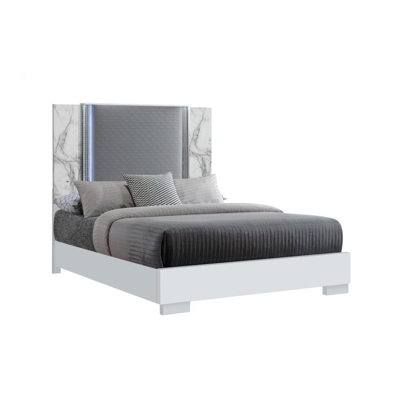 LIT DE LIT EN LUNE MOBLE MOON avec centre de table à DEL avec accents en marbre, Très grand