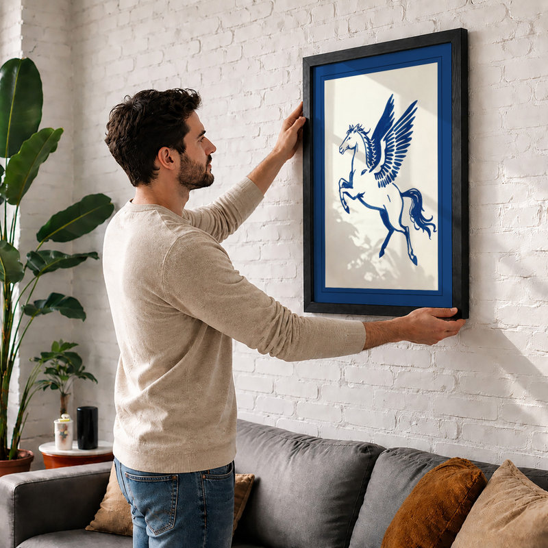 Winged Horse Rising Minimalist - Framed Print, A4 - 29.7 x 21.0 cm, Oak