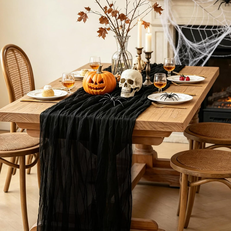 Chemin de table noir 6 pièces, chemin de table noir 10 pi 35 po 120 po Boho pour Halloween