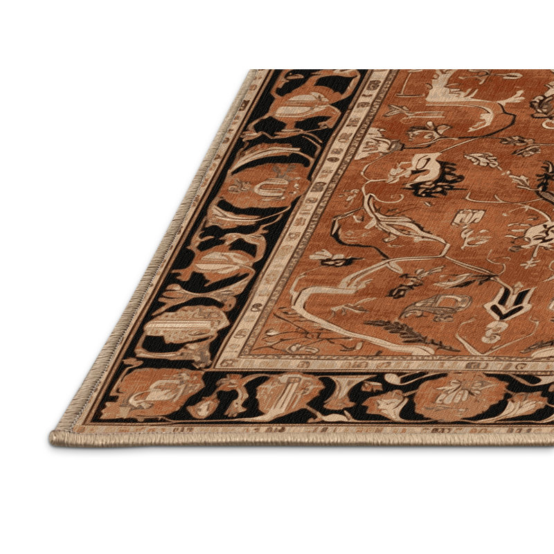 Machine Washable Persian Brown Area Rug, Round 5'