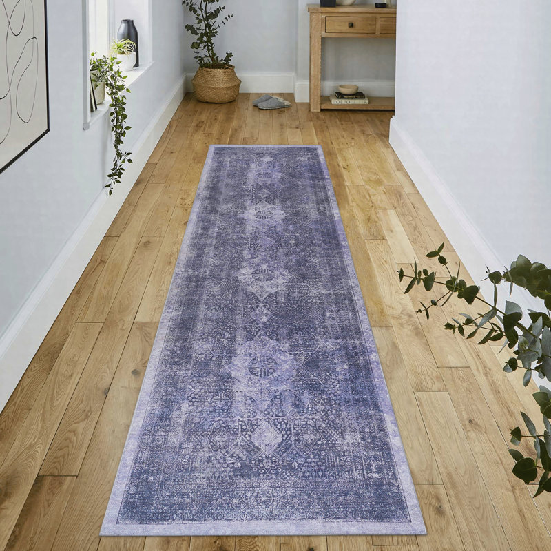 Anthracite Chenille Machine Washable Non-Slip Low-Pile Runner Rug 2'6'' x 10' Anthracite