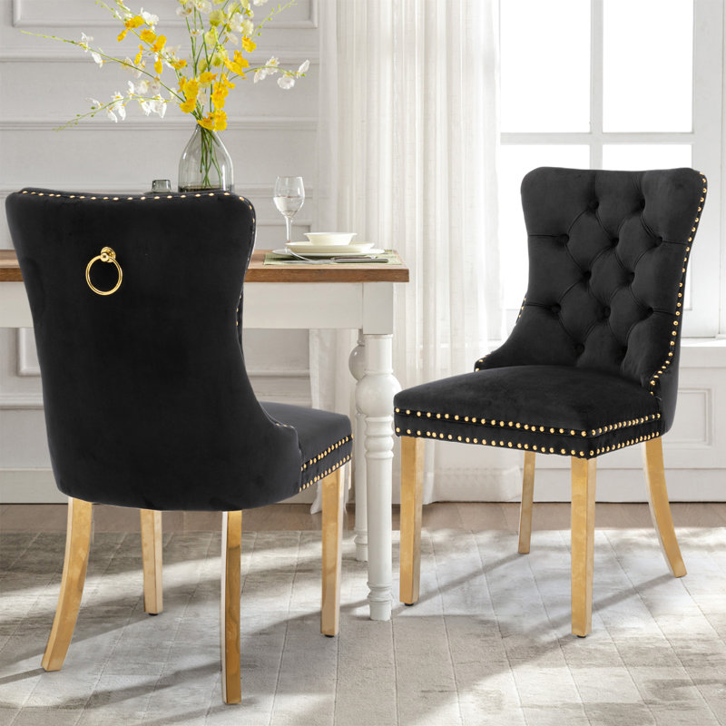 Round Dining Table Sets with 2 chairs, Black, Black/Gold