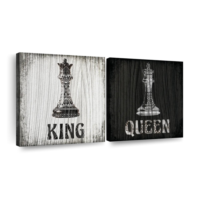 " Chess King And Queen Typography " 2 - Pieces, 21" H x 10" W x 1.25" D