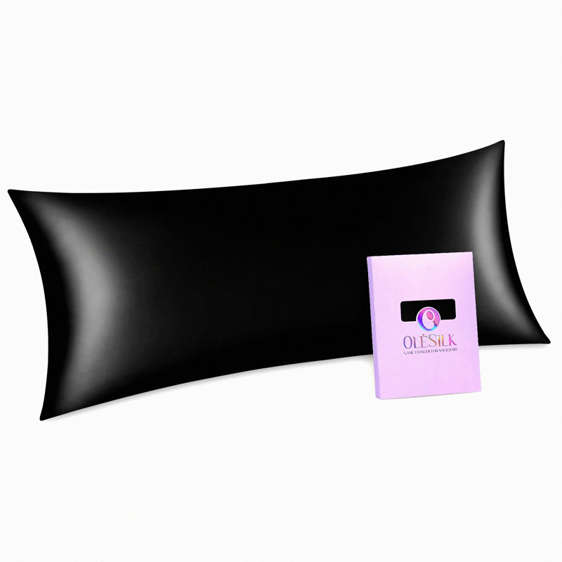 Silk Haircare Pillowcase & Body Cover Set - 20x54 Black, Hidden Zipper, Mulberry Silk, Silk Pillowcase, Double-Sided Silk Cover