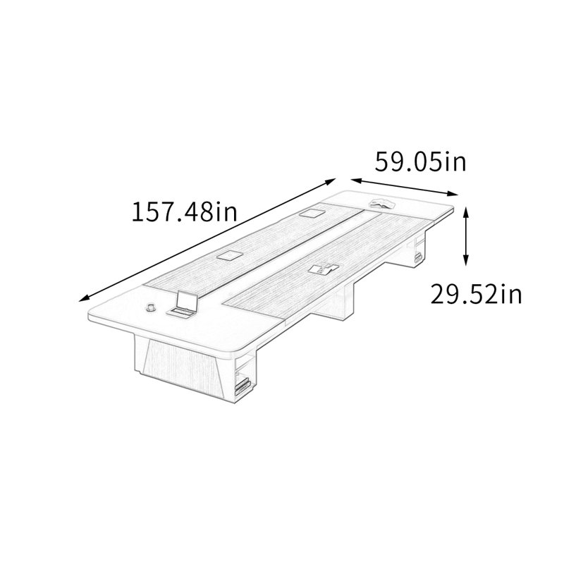 Table de conférence Modern, H 29,52 po x L 157,48 po x l 59,05 po, Gris / Blanc cassé