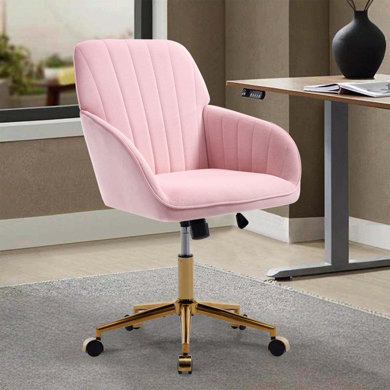 Chaise de bureau ergonomique réglable, Rose pastel, Doré