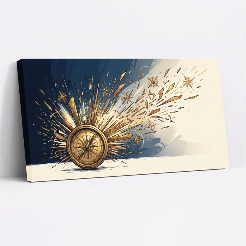 Ensemble de 1 tableau sur toile « Explosion de boussole », 48“W x 24”H, Toile tendue