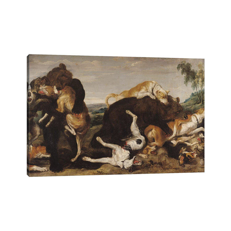 Bear Hunt Or, Battle Between Dogs And Bears by Paul De Vos - Wrapped Canvas Print, 20.32 cm H x 30.48 cm W