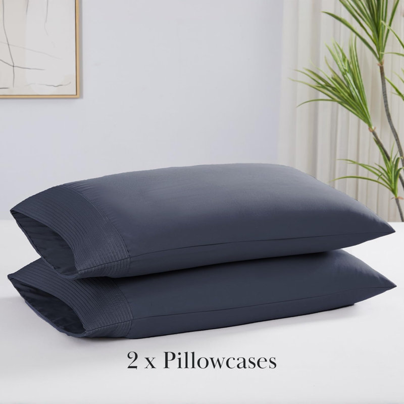 Ensemble de taies d'oreiller à ourlet plissé en microfibre double-face bleu foncé Southshore, Très grand lit, Bleu très foncé