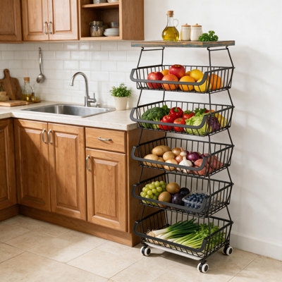 Étagère de rangement multifonctionnelle à 6 niveaux l 15,8 po x H 45,5 po avec tablette supérieure et roulettes