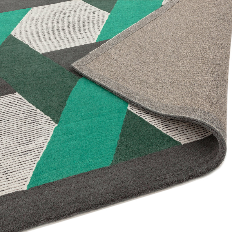 Deutsch Hand Woven Wool Green/Grey Indoor Rug, Rectangle 160 x 230cm
