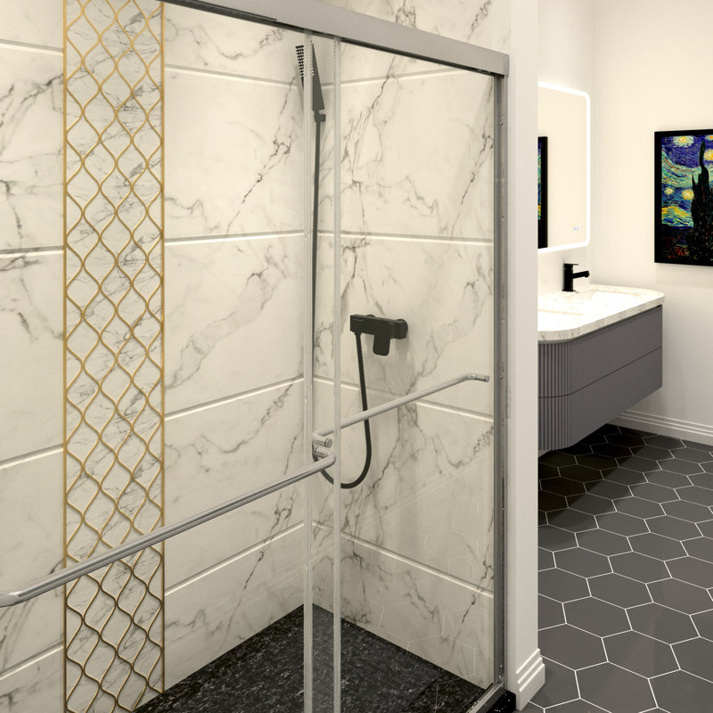 Portes de douche: double coulissement avec collision, poignée en acier inoxydable 304, verre trempé Nano Clean, film anti-explosion, glissement en douceur, concept de stratégie de fuite fantastique