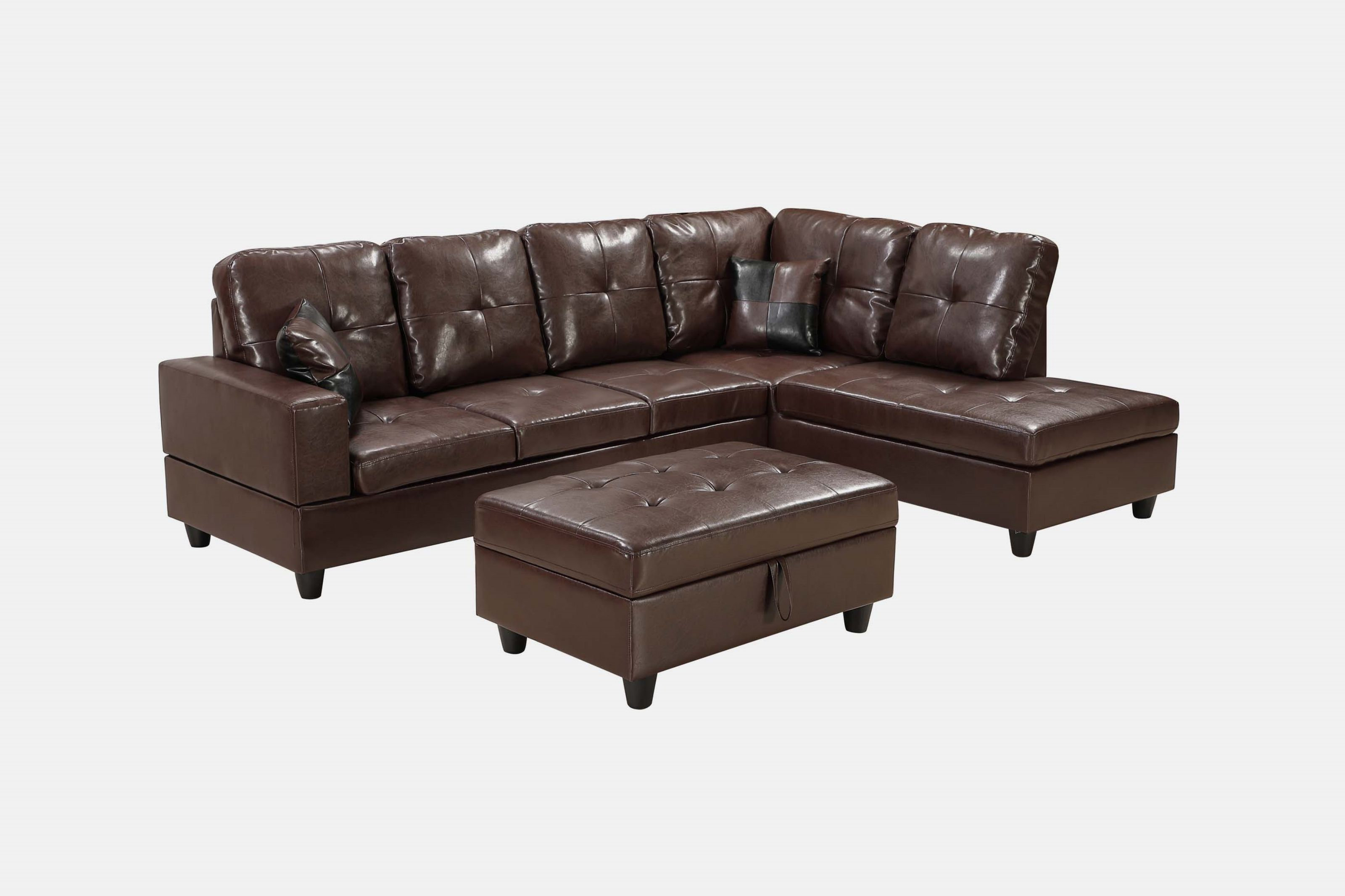 Latitude Run® 3 PC Sectional Sofa Set, Brown Faux Leather left -Facing ...