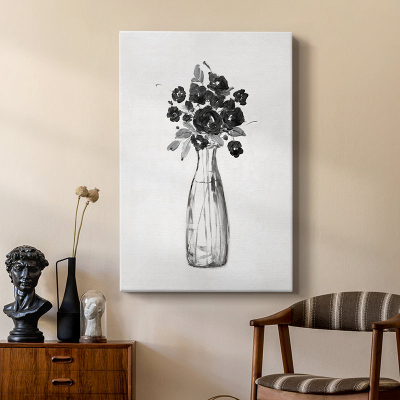 Noir et blanc sophistiqué floral II - galerie Cavas sur mesure, H 12 po x l 8 po