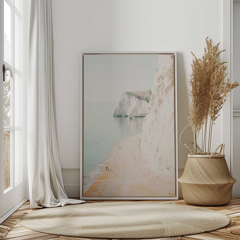 Impression sur toile roulée Coastal Cliffside Walk, H 12,75 po x l 8,75 po x P 1,75 po, Cadre flottant blanc opaque
