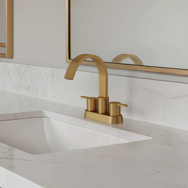 Centerset Bathroom Faucet with Drain Assembly, 2-handle Bathroom Sink Faucet, Brushed Gold
