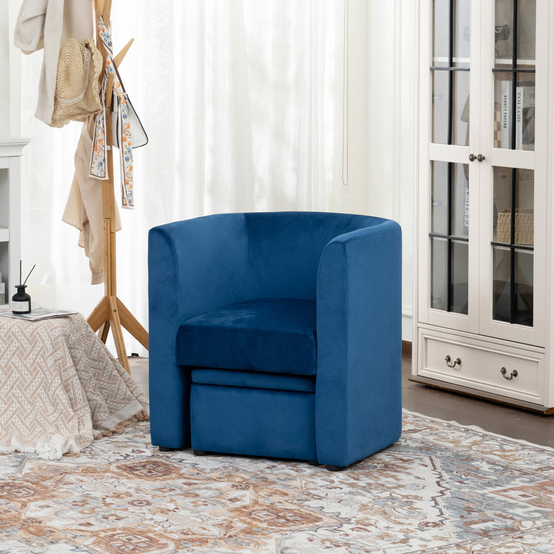 29" Upholstered Barrel Accent Chair With Storage Ottoman For Living Room/Bedroom/Office, Blue