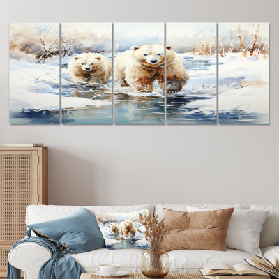 «Snow Snow Bears In Winter I - Bear», art mural 5 pièces