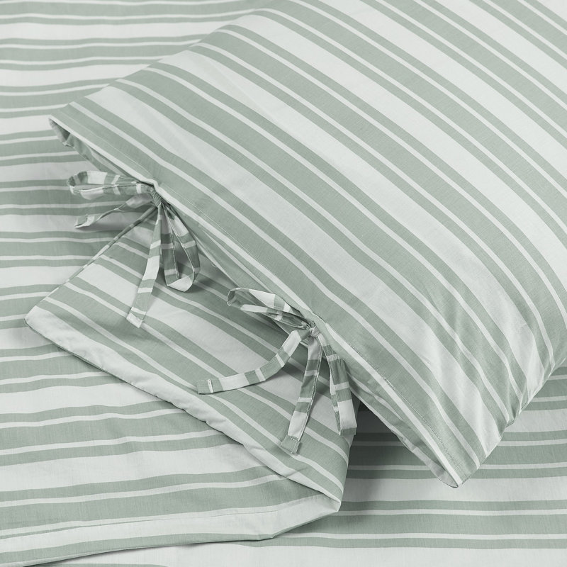 The Farmhouse by Rachel Ashwell Wide Ticking Stripe Comforter Set, White/Green, Queen Comforter  + 2 Standard Shams