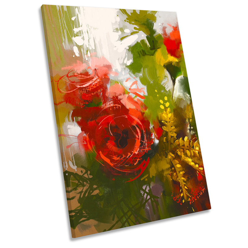 Red Rose Abstract Floral Flower - Wrapped Canvas Painting, 45.7cm H x 30.5cm W x 2cm D