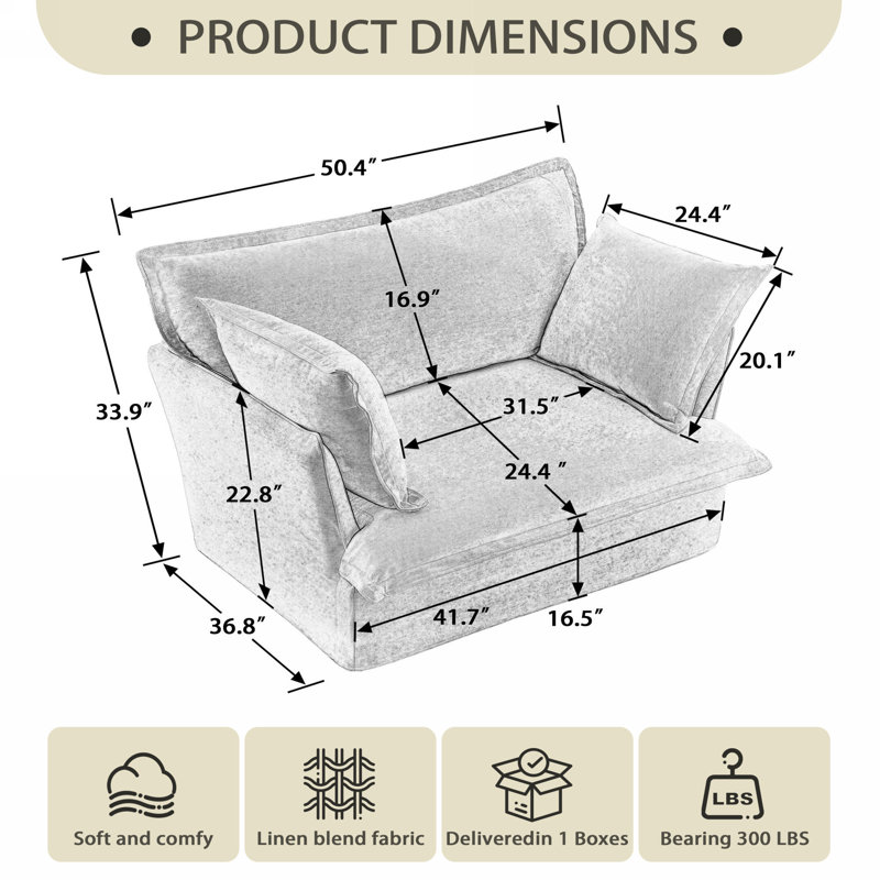 Fauteuil surdimensionné de 50,4 po avec housse amovible et lavable, fauteuil simple confortable avec siège profond (ensemble de 2)