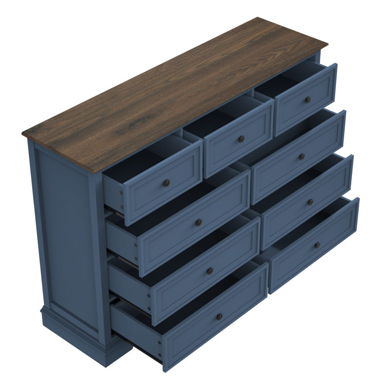 Cabinet Dresser Chest With 9 Drawers, Chest Of Drawers, Bedroom Dresser, Blue/Brown
