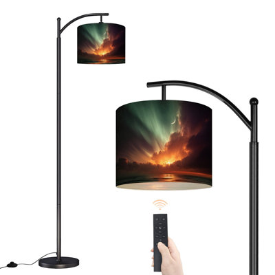Arc Floor Lamp Dramatic Celestial Sky Aurora Borealis Crescent Moon Fiery Clouds Floor Lamps with Remote LED Lights Adjustable Lamp Shades Tall Standing Lamps for Reading Office Living Room