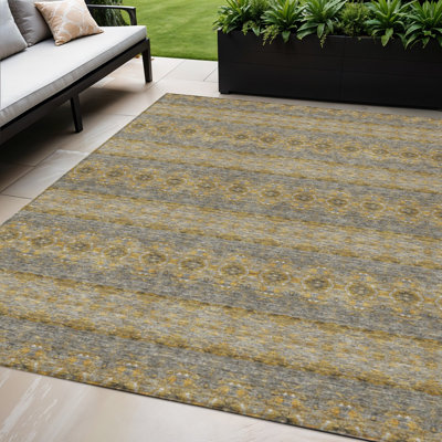 Tapis intérieur lavable à médaillon floral doré 5 pi x 8 pi