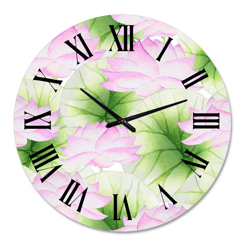 Vintage lotus roses dans l'étang - horloge murale traditionnelle, Grand