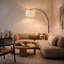 Lampe sur pied à DEL arquée moderne réglable de 76 po avec base en marbre noir et abat-jour tambour en tissu brun clair Logan, ampoule incluse-88993041-88993042