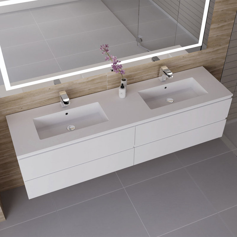 DAX Toscana Vanity Basin, 80", Double Bowl, Matte White, Matte