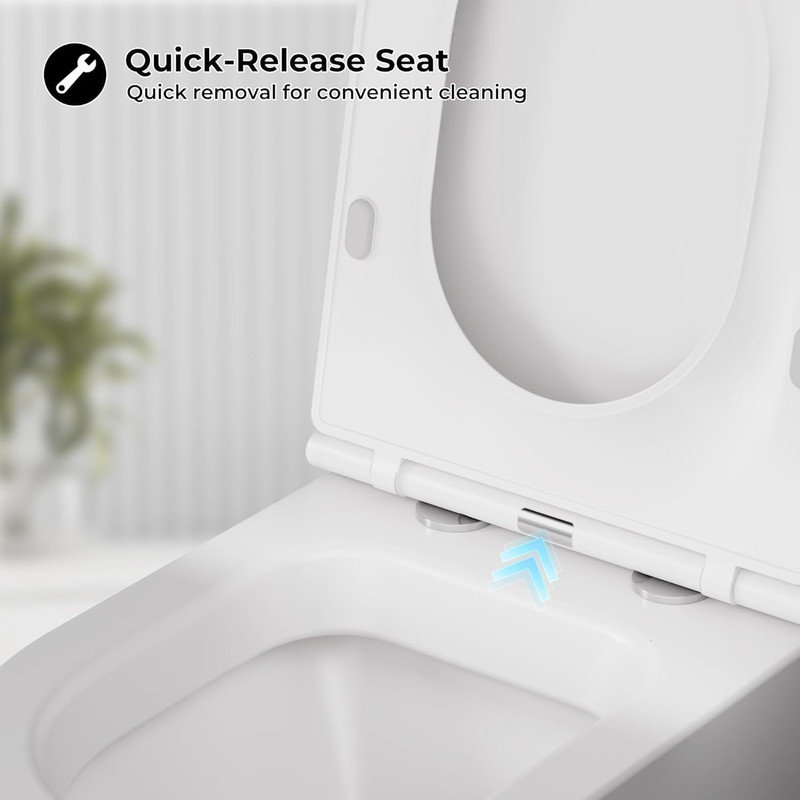 Toilette murale sans réservoir, cuvette en forme de D avec siège à fermeture douce et chasse d'eau