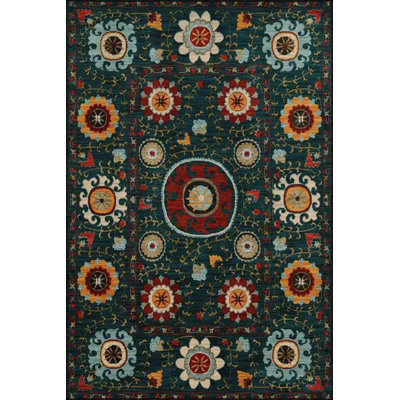 Dark Green Themed Patterned Ethnic Floral Patterned Vintage Decorative Rug Machine Washable