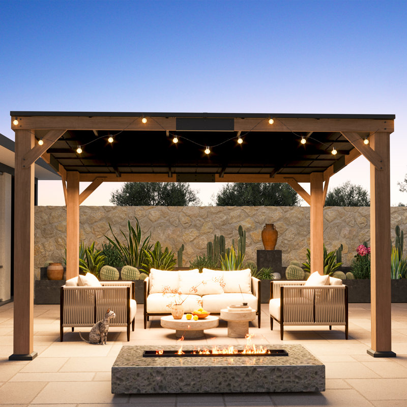 Maple 10 Ft. X 12 Ft. Premium Cedar Wood Patio Gazebo With Slope Hard Top Galvanized Steel Roof Pavilion,Using Storage, Party Chat And Grill