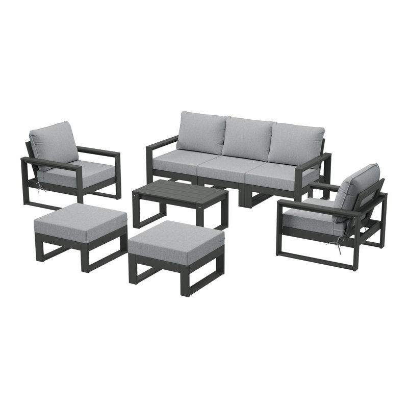 Patio Sectional 8-Piece Lounge Sofa Set With Gray Frame, Light Gray