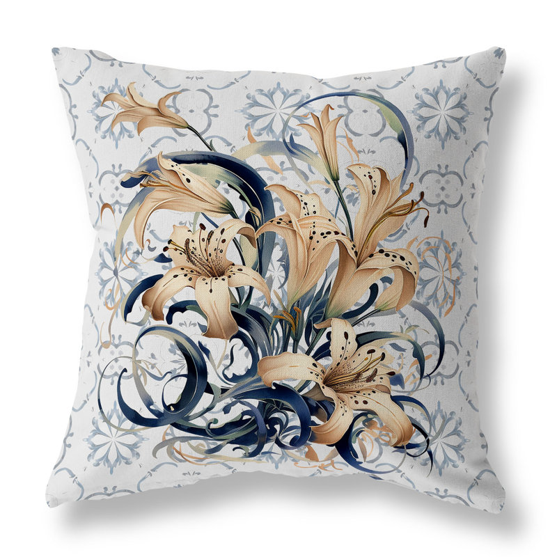 Floral Square Cushion, 41cm H x 41cm W, Blue/Beige Floral