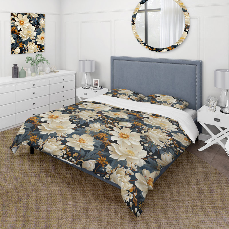 Ensemble de housse de couette floral French I, Housse de couette simple + 1 taie décorative stan