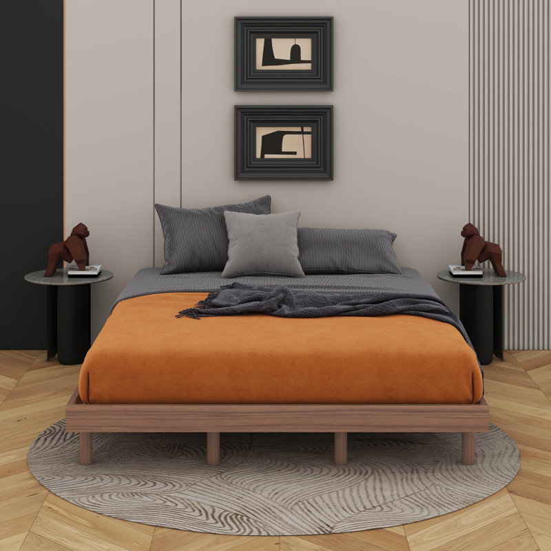 Modern Design Floating Platform Bed, Queen, Gray