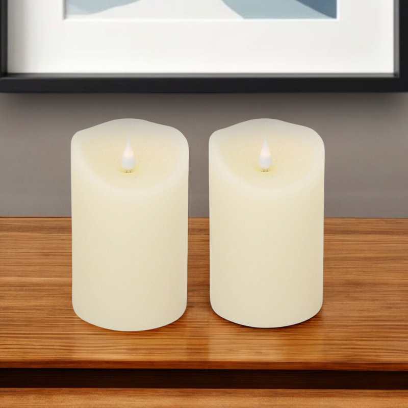 Ensemble de deux bougie colonne sans flamme beige