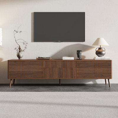 70 Inch Fluted TV Stand With Storage And Soft-Close Hinges For Living Room
