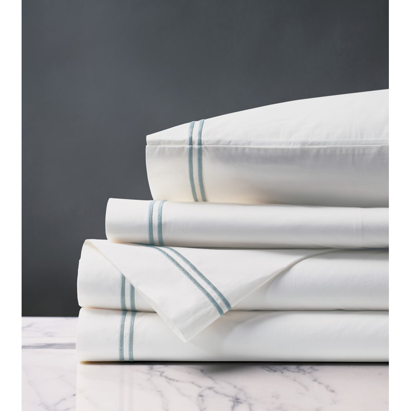 Enzo Sheet Set, White/Lake, Queen Sheet Set + 2 Pillowcases