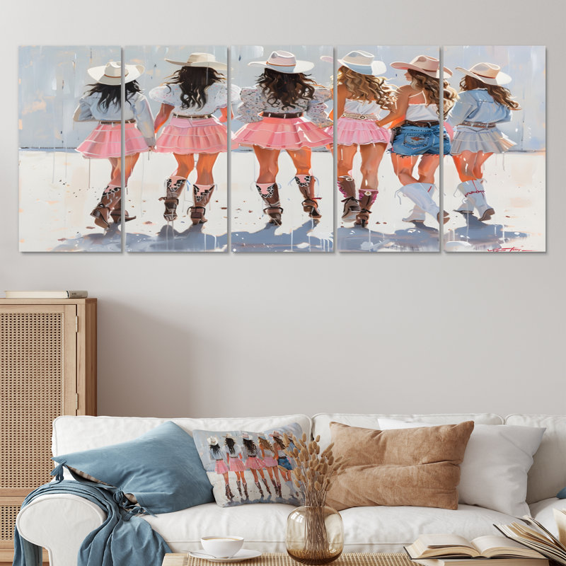 «Pink Square Dancing Cowgirls In Austin Texas», ensemble de salon d'art mural, H 28 po x l 60 po