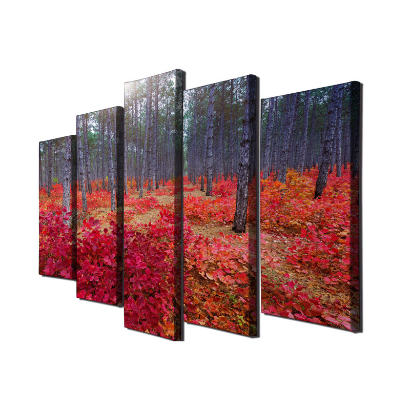 Superbe ensemble de 5 toiles décoratives, 41,3 x 7,9 pouces (1 pièce), 23,6 x 7,9 pouces (2 pièces), 19,7 x 7,9 pouces (2 pièces) | 100% toile avec cadre 100% bois (épaisseur: 1,2 po) | Parfait pour la décoration de salon et de bureau