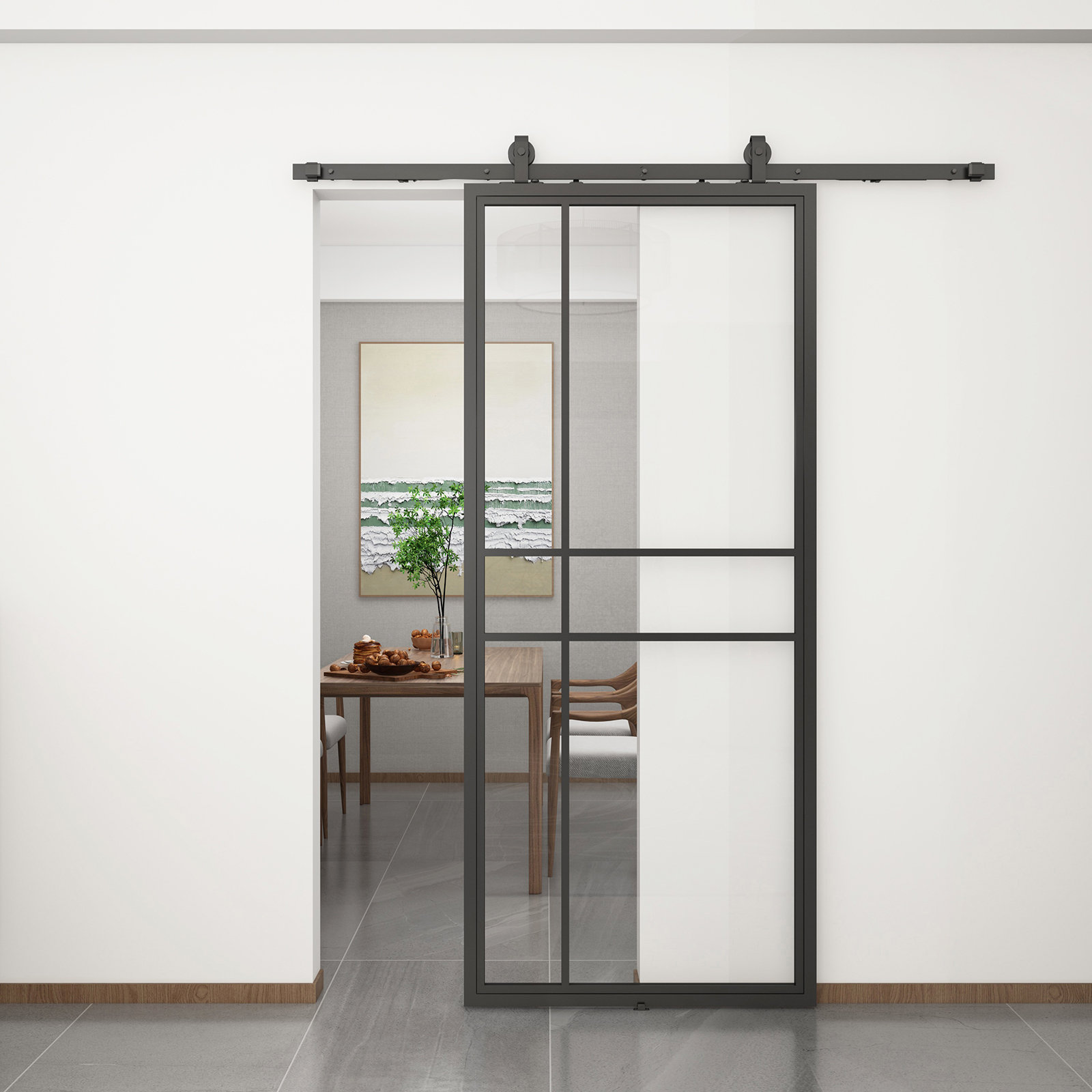 JUBEST 36in x 84in Glass Barn Door with Installation Hardware Kit, One