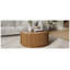 Table basse ronde cannelée avec deux tiroirs dissimulés, table basse centrale en bois massif et MDF fini noyer