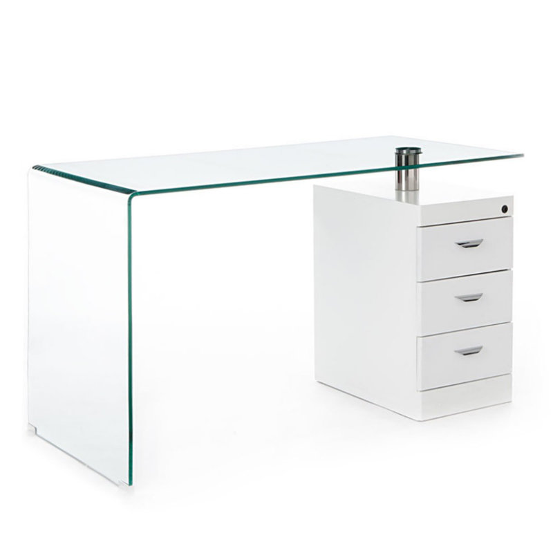 Eukleides Glass Solid Wood Writing Desk