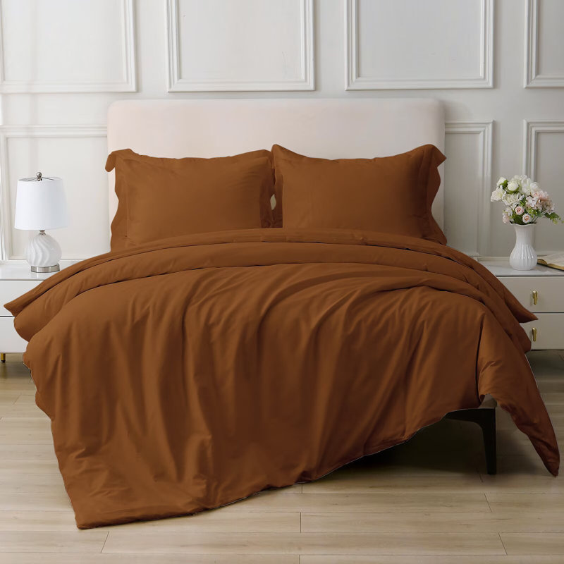 100% Cotton Duvet Cover Set Stone Washed Vintage Long-Staple Bedding Set, King Duvet Cover + 2 King Pillowcases, Orange